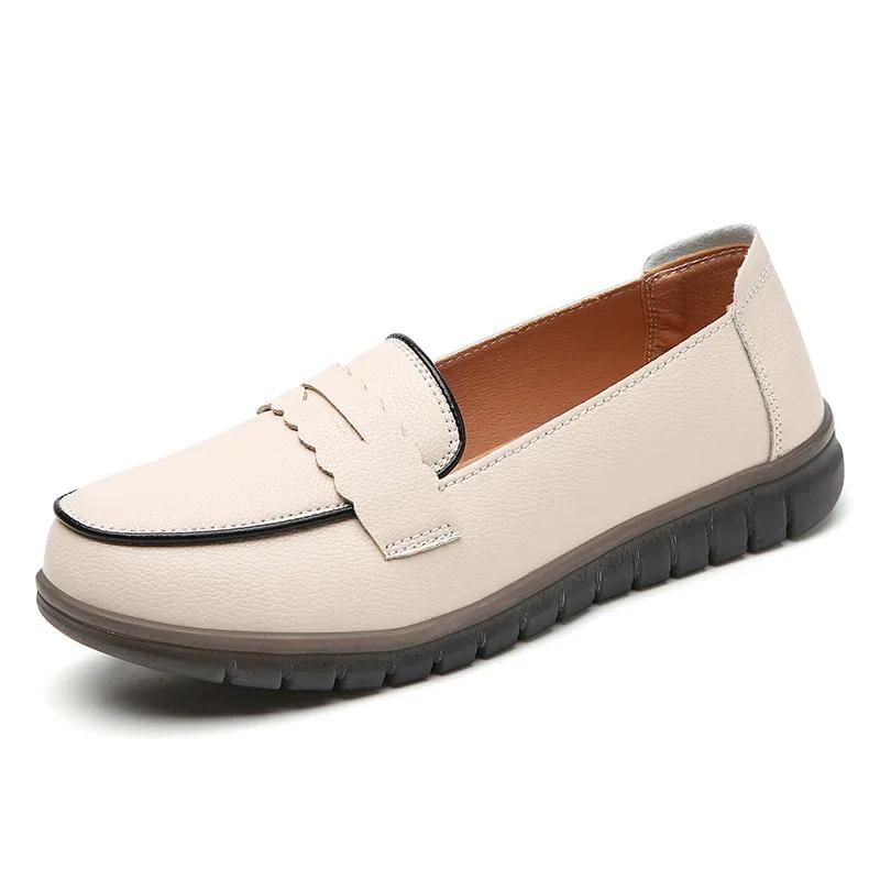 Sapatos Mocassins Leves Confortáveis para Mulher Sapatos de Caminhada Macios Antiderrapantes para Senhoras Estilo Novo Sapatos Rasos de Couro Genuíno Slip-On Sapatos Casuais