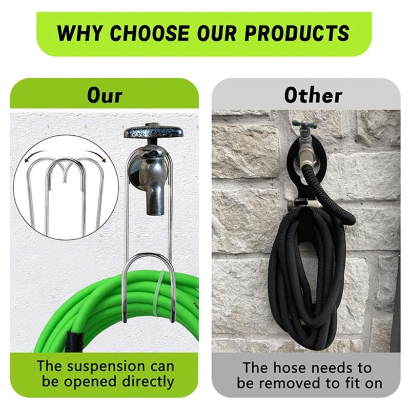 2PCS Flexible Garden Hose Storage Hook Weatherproof 304 Stainless Steel Water Pipe Hangers Outdoor Equipment Organizers