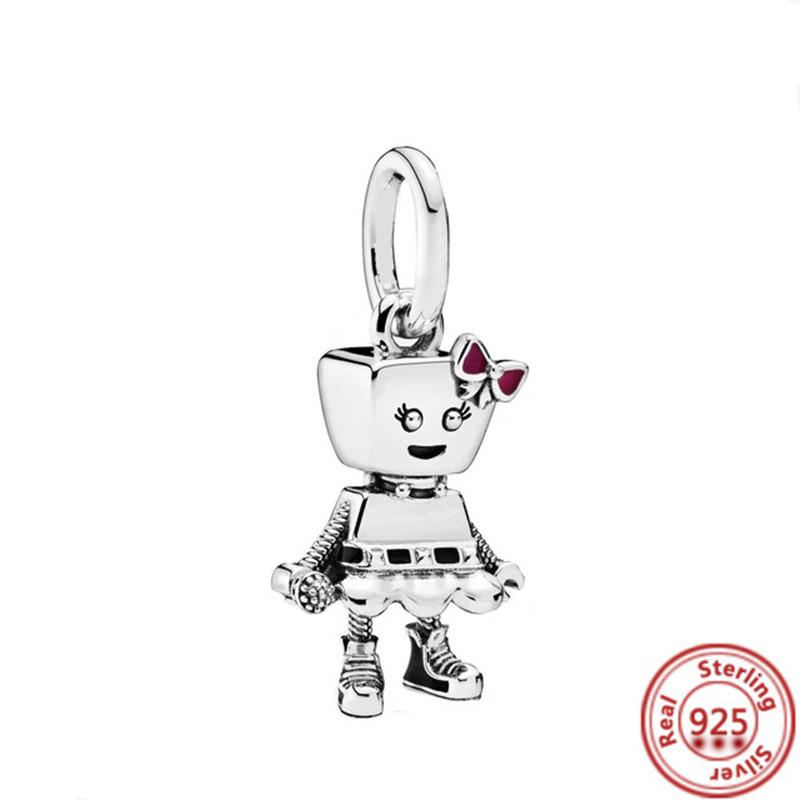 Fit Original Pendant Charm Bracelet Fine Zircon 925 Sterling Copper Sweet Lovely Happy Boy Girl Love Pink Heart Robot DIY Beads