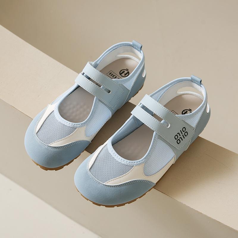 Yellow shoes mesh Mary Jane shoes summer new Velcro light mouth round head canvas shoes single shoes