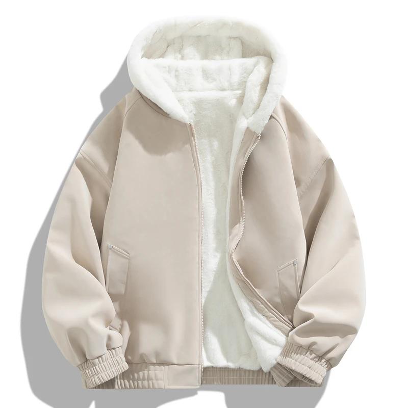 Men Winter Hooded Faux Suede Jacket