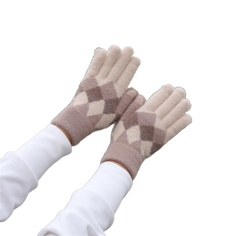 Wool Thermal Gloves Women'S Autumn Touch Screen Riding Cute Winter Cycling Student Five Fingers Velvet Ins Knitting