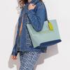 New COACH Kia Cow Leather Tote Bag Shopping Bag Handbag Shoulder Bag Women's Lake Blue & Multicolor CA097-B4MVX