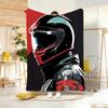 Retro Biker Helmet Graphic Throw Lightweight 240G Flannel Blanket Soft Skin-Friendly For Summer Cooling