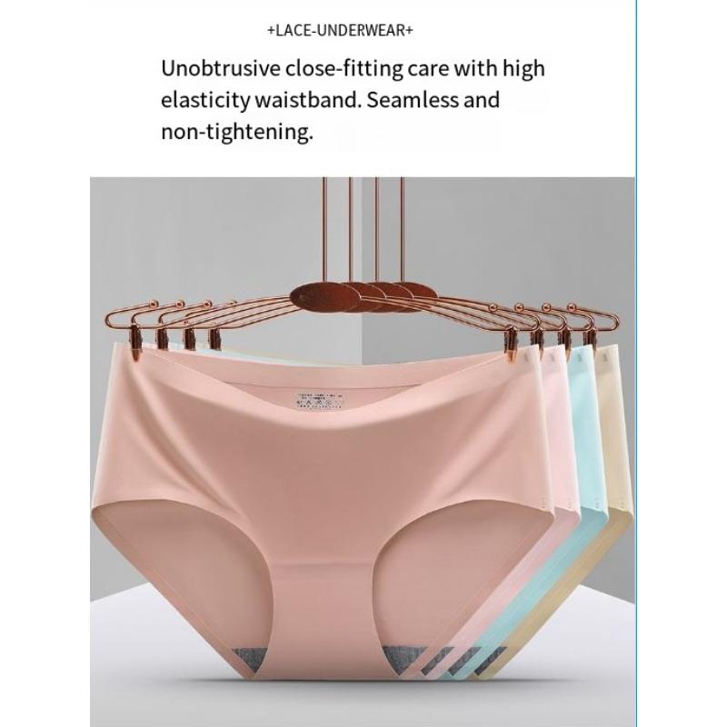 3PCS Traceless ice silk underwear women's breathable sexy mid-waist solid color girl briefs large size