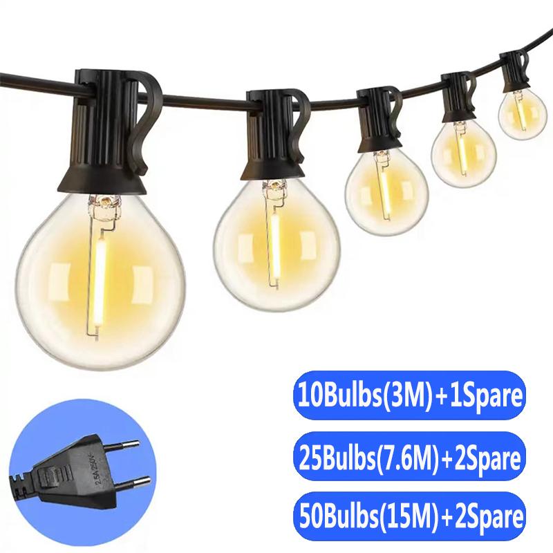 

Globe Outdoor String Lights LED EU Plug 220V G40 Patio String Lights Dimmable Shatterproof Hanging Lights Patio Lights 10Bulbs(3M)&EU Plug теплый белый