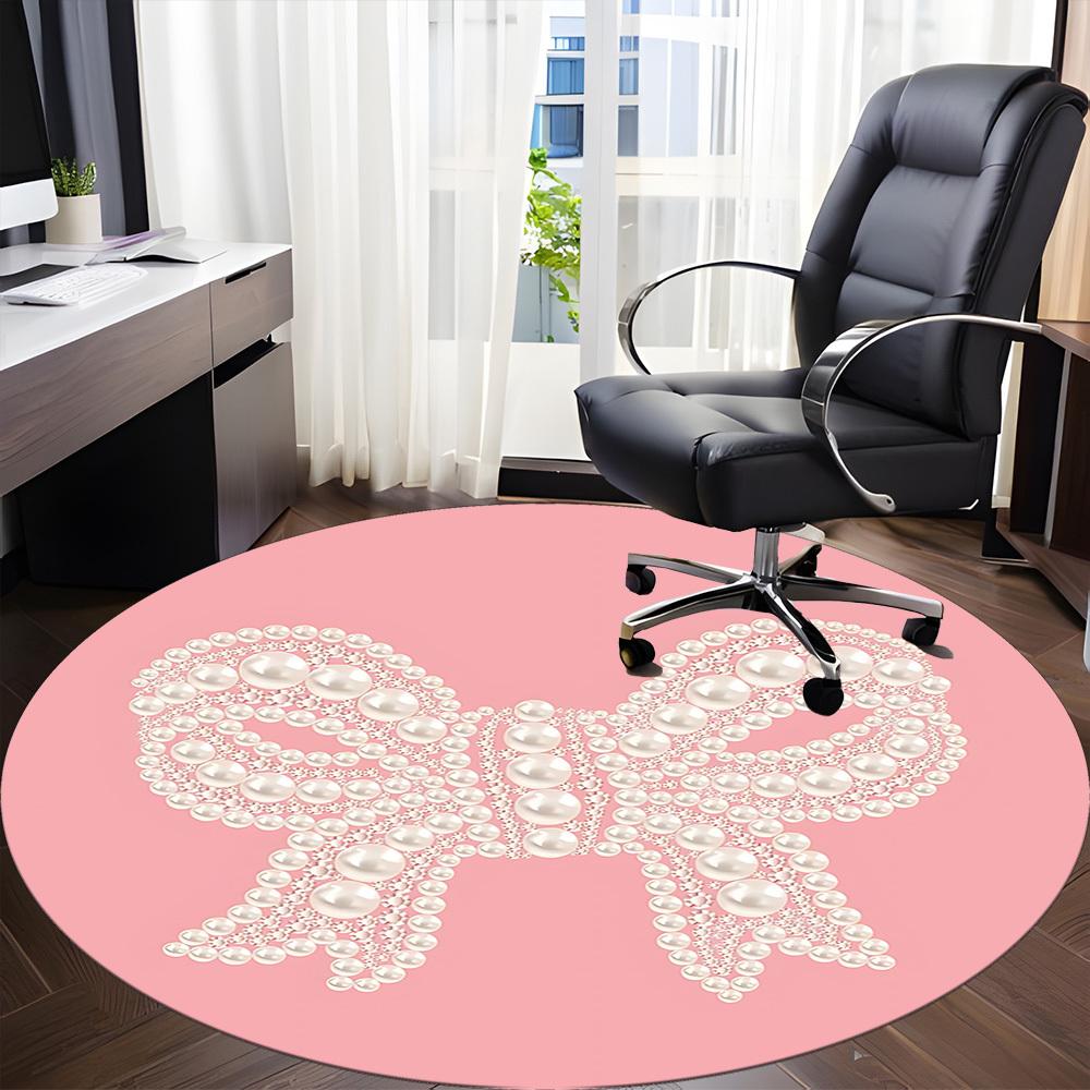 1pc Pearl Bow Office Round Rug, Carpet for Office, Gaming, Lightweight Round Floor Mat Yy260205055