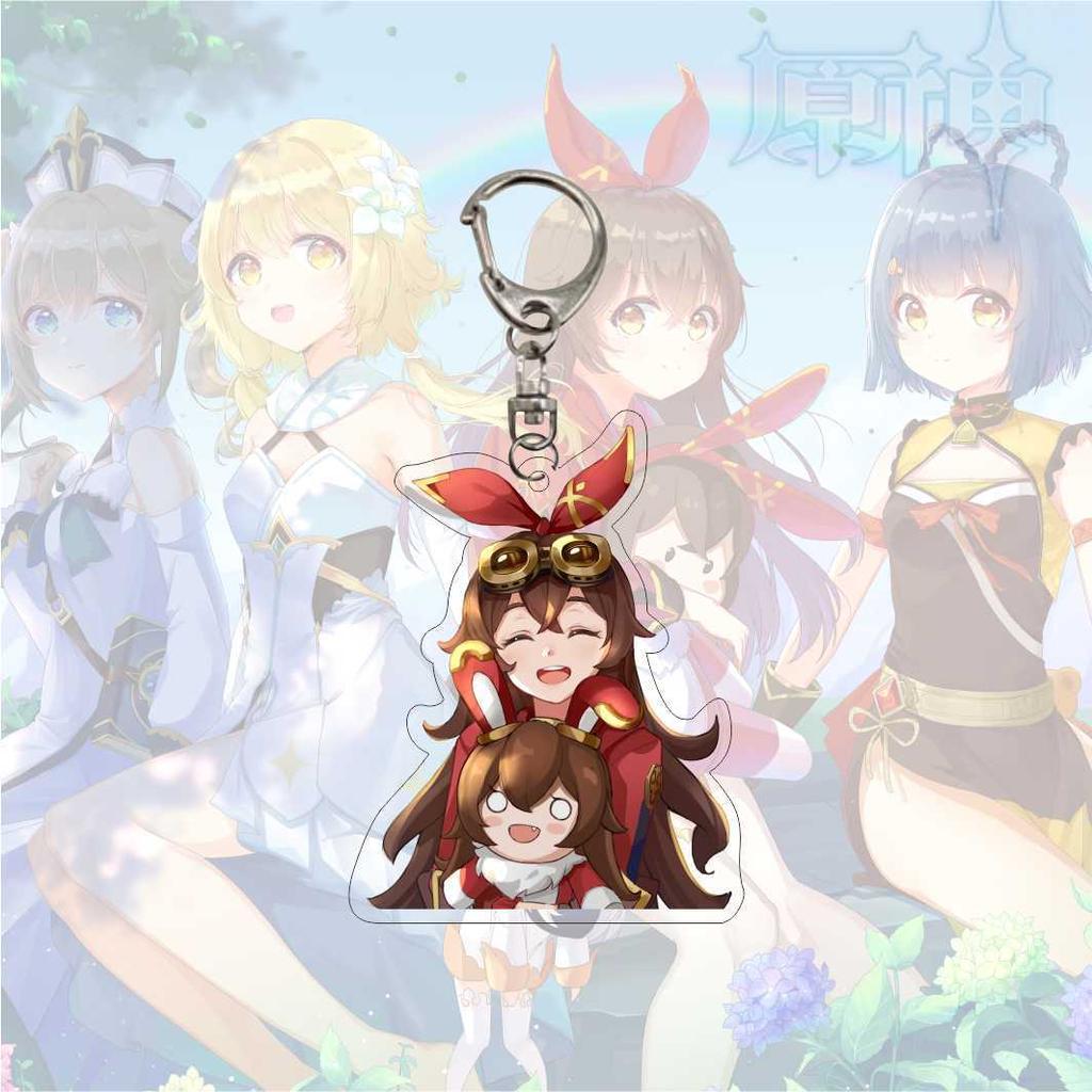 Cartoon Anime Genshin Impact Keychain Acrylic Double Sided Transparent Key Chain Ring Keyring Accessories Jewelry For Fans Gifts