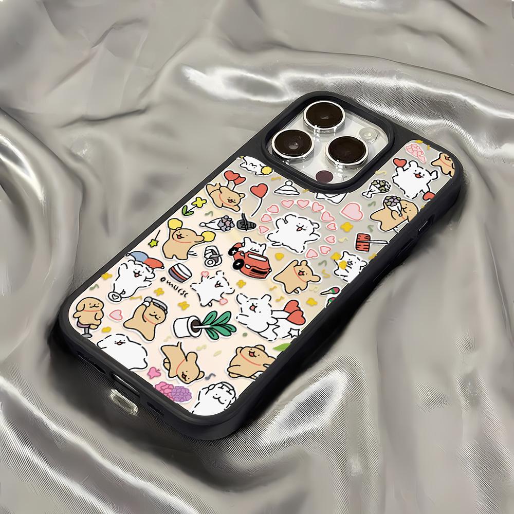 Mirror Phone Case for iPhone 15 11 13 14 for 15 16 Pro Max 12 13 16 Pro Cloud Flower and Animal Cute Style Phone Case