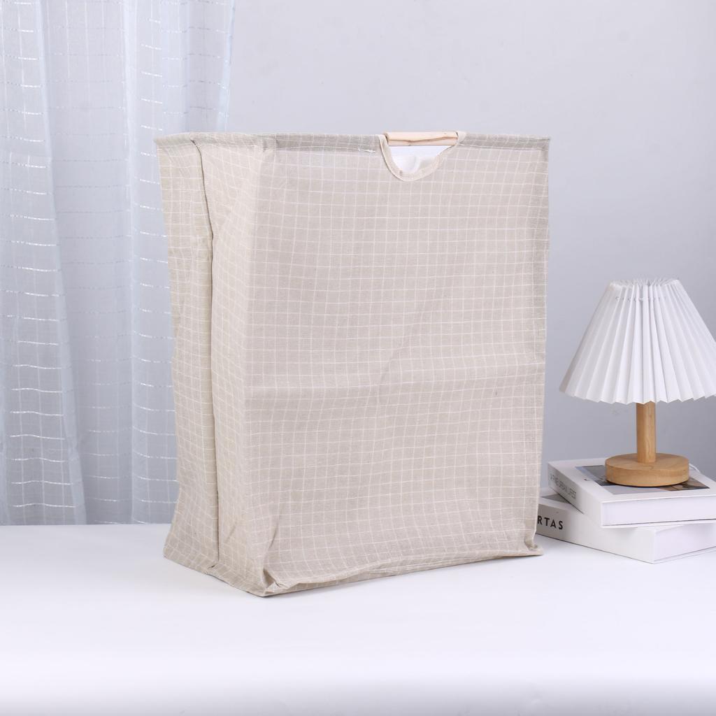 Opvouwbare Katoen Linnen Waszak met Houten Handvat Grote Opbergmand voor Kleding Duurzaam Polycotton Canvas Organizer