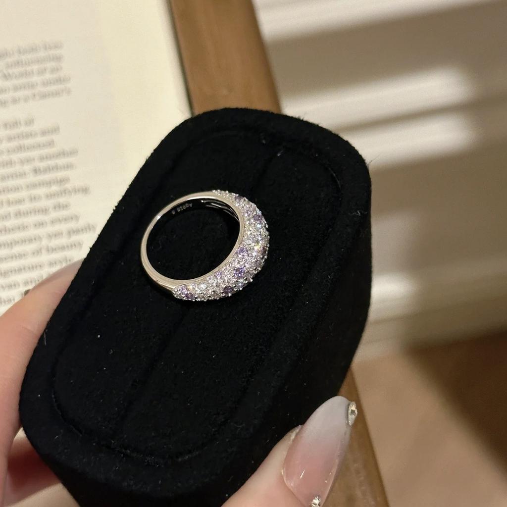 "Dream Garden" French Retro Light Luxury Purple Diamond Gypsy Ring, Half Circle Row Of Diamonds, Niche High-End Ring