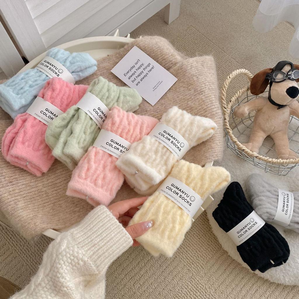 Female Autumn and Winter Add Velvet and Thick Warm Twist Floor Home Sleep Tube Socks