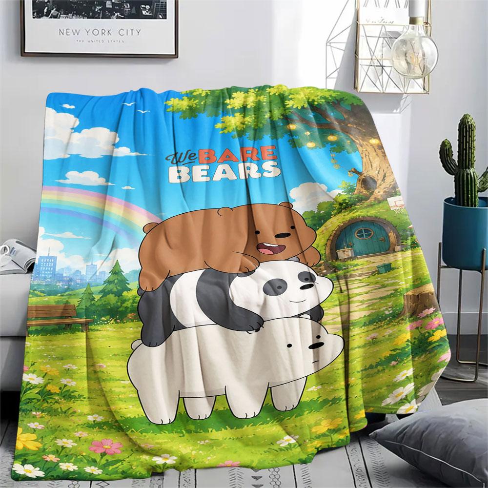 1PC We Bare Bears Patterned Flannel Blanket Suitable For All Seasons for Home Decor Warmth and Comfort Gifts Holiday Present