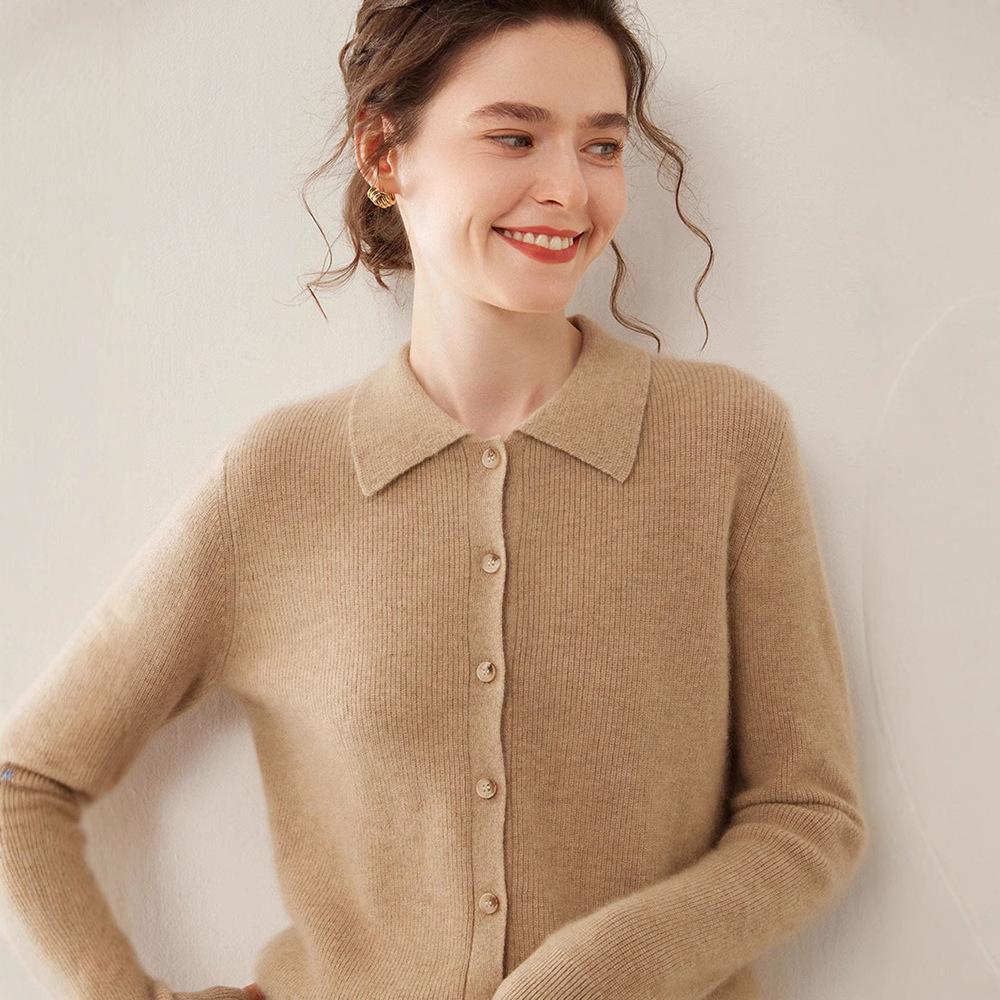 

Women s Slim Fit Cashmere Polo Collar Cardigan - Comfortable Knitwear Coat for Autumn/Winter Fashion 2XL (suitable for 135-150 jin)