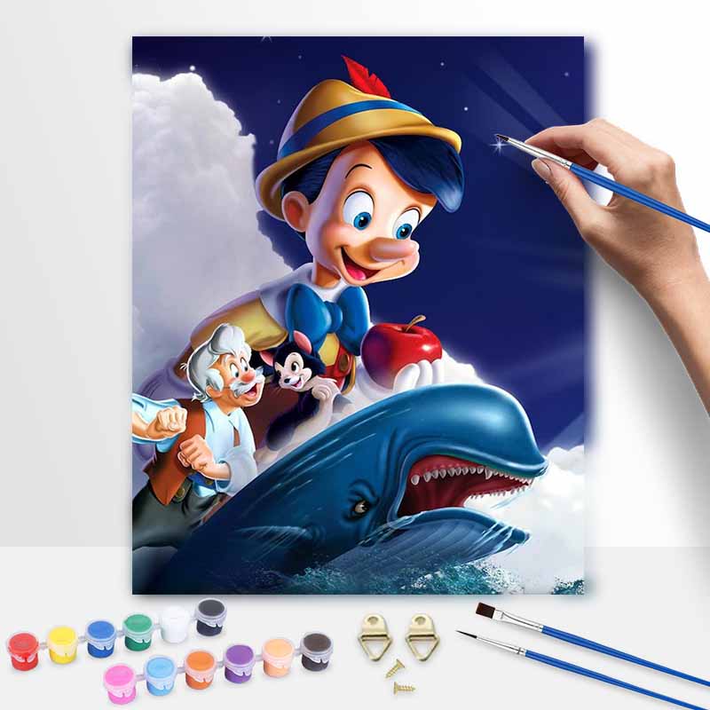 Disney oil painting painting art Pinocchio Geppetto Figaro Monstro handmade diy painting home decoration gift 20x30cm