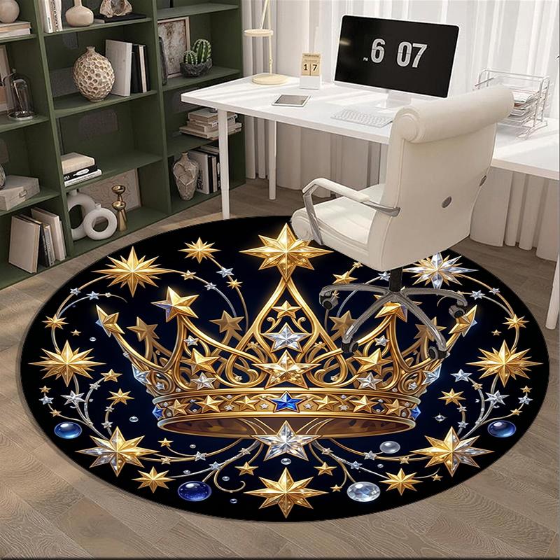 Royal Crown Stars Round Carpet Chair Cushion Round Entryway Rug, Soft Round Rugs for Living Room, Bedroom, Circle Carpet Decor Gifts
