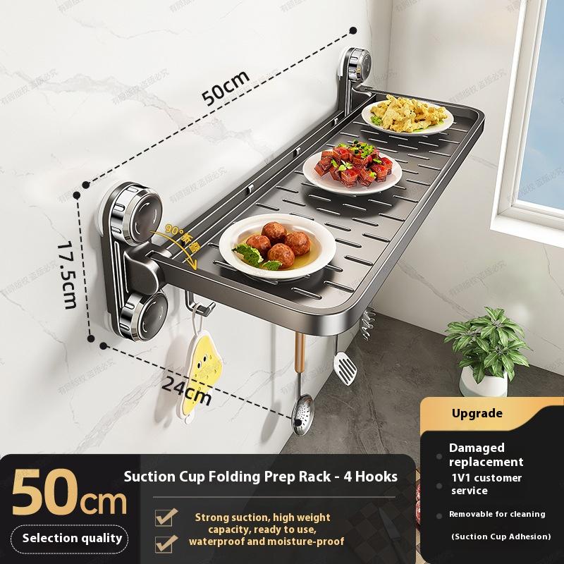 Multifunctional Foldable Suction Kitchen Storage Rack Wall Mount Dish Drying Storage Holder, No Drill Organizer for Plates
