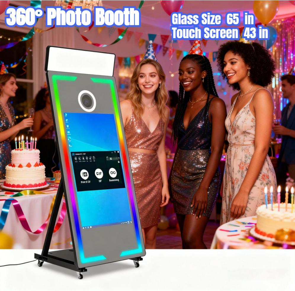 Interactive Full Metal 360 Instant Print Photo Booth Touch Screen LED Ambient Light Party Supporting SLR Smartphones iPad Camera
