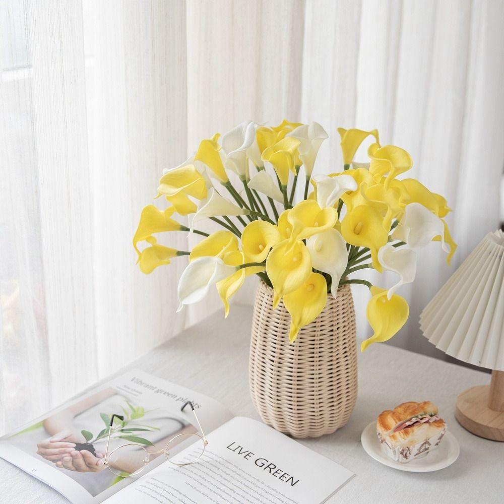 White Artificial Calla Lilies PU Fake Flower Photography Props Artificial Flower  Home Decoration