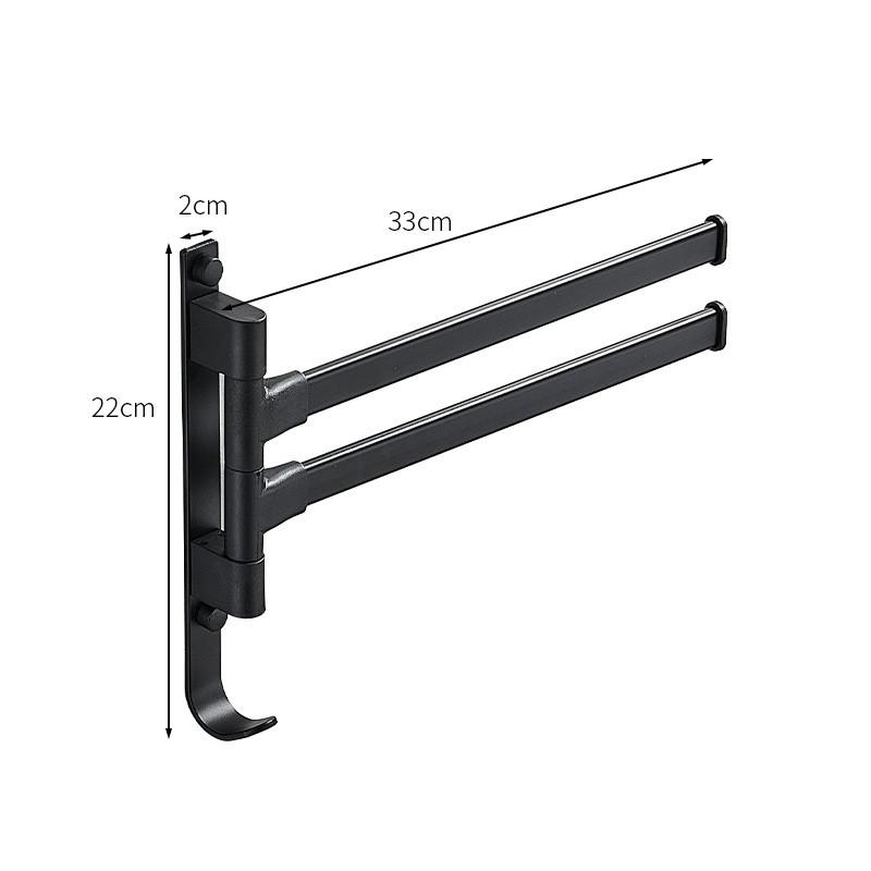 

Towel Rack Swivel Wall Mounted Black Bar Hanger Rustproof Bathroom 180 Rotation 2 Poles