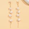 2Pcs Retro Sweet Long Tassel Cat'S Eye Stone Flower Women'S Earrings Birthday Event Gathering AccessoriesRetro Jewelry