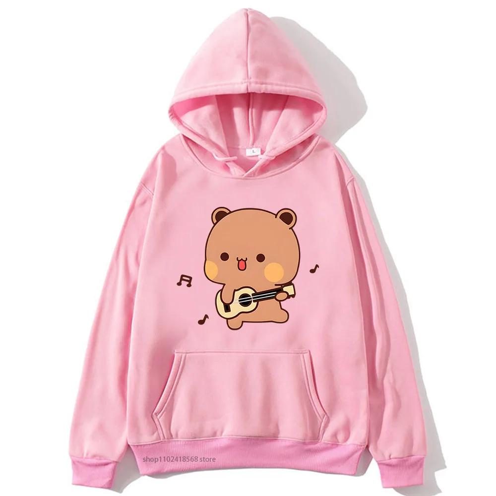 Cute Pretty BuBu Panda in Flowery Head Piece Hoodie DuDu Bear Dancing and Playing with A Guitar Sweatshirt Women Tops