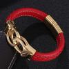 Punk Red Braided Leather Bracelet Stainless Steel Handcuffs Bracelets Buckle Wristband Jewelry Gifts