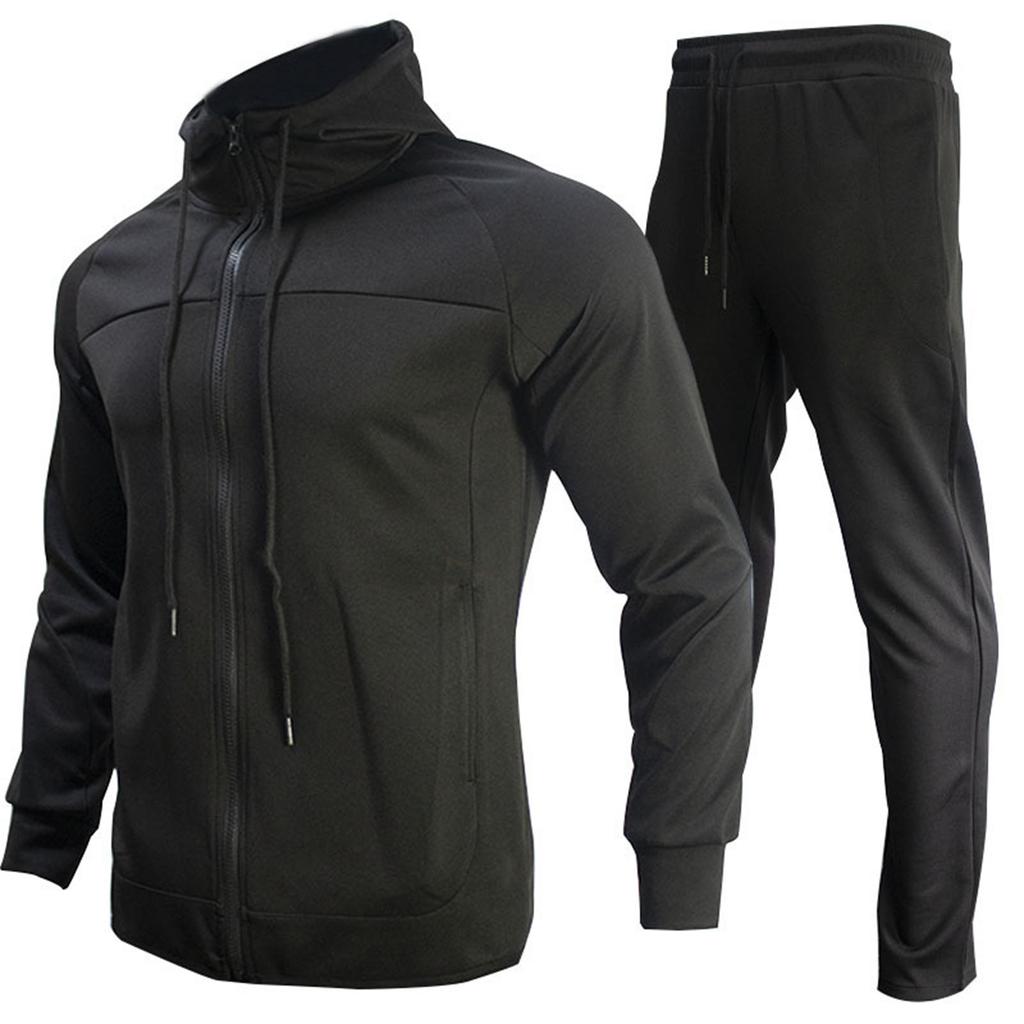 Herren Jogginganzug Sport Hoodie Set Zweiteilige Jacke mit Kapuze und Taschen