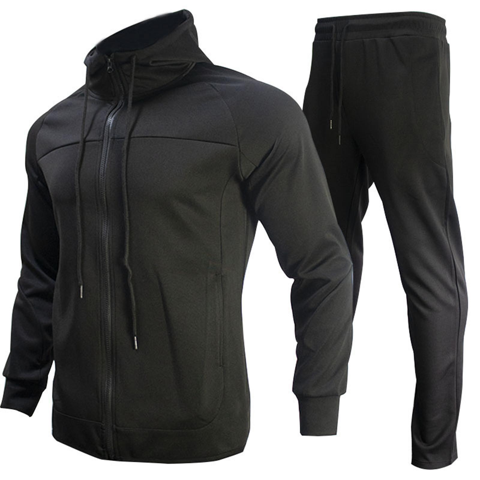 

Men s Jogging Suit Sports Hoodie Set Two-Piece Jacket With Hood And Pockets XL чёрный