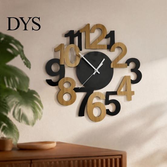 Office Decorative Clock Hollow Letter Wooden Wall Clock, Easy to Read Irregular Analog Living Room Modern Silent for Bedroom Decor