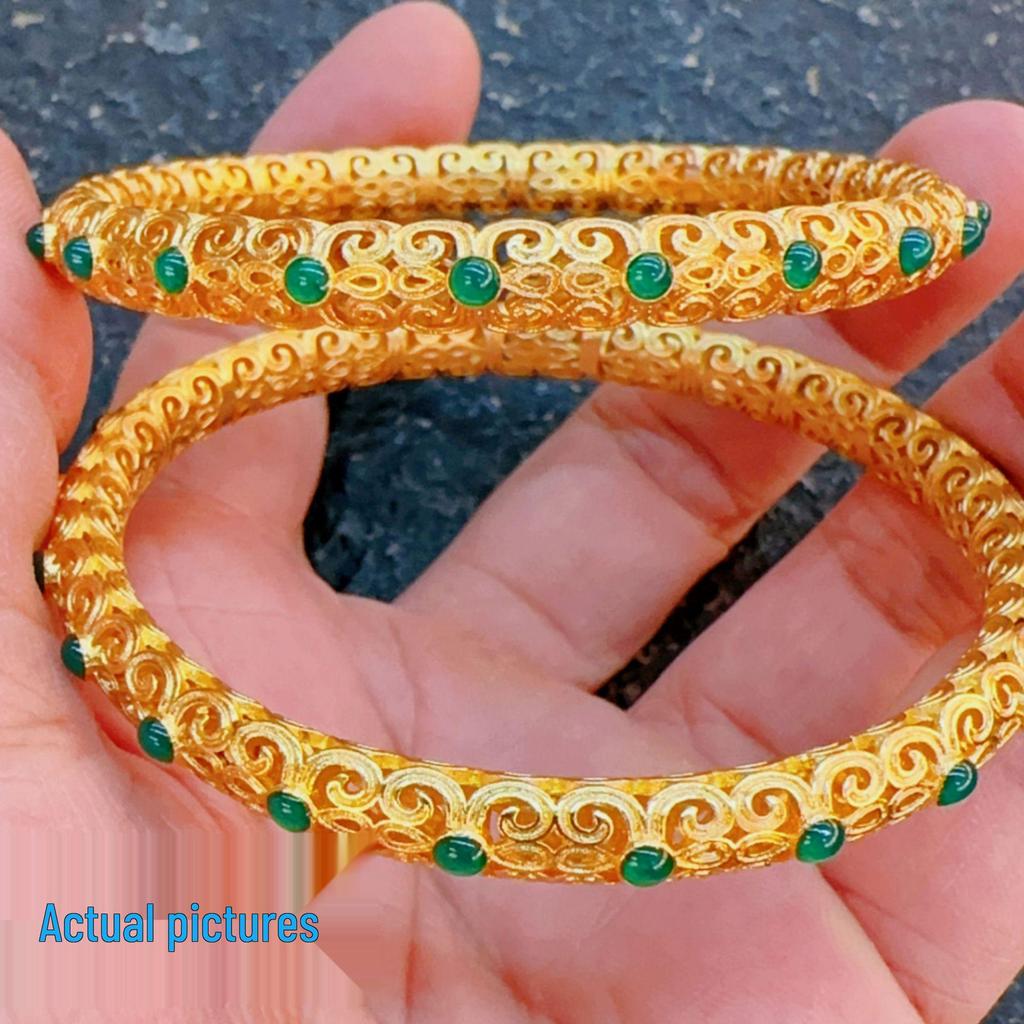 Vietnamese Vintage Openwork Sand Gold Bangle: Brass, Gold-Plated, Women's Retro Bracelet for Good Fortune