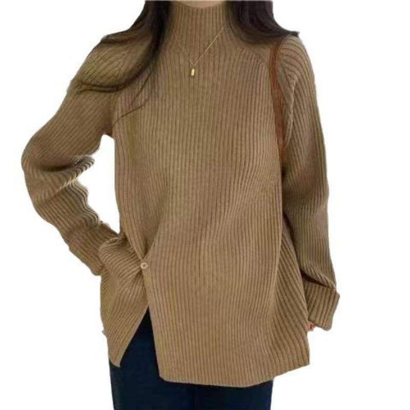 High Neck Sweater Women's Korean Version Autumn and Winter Long Sleeved Top Retro Knit Sweater