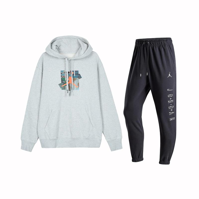 

Jordan Logo Printed Hooded Pullover Sweatshirt And Tapered Fleece Knit Jogger Pants Casual Sports Set DX4300-050+FZ6442-070 M