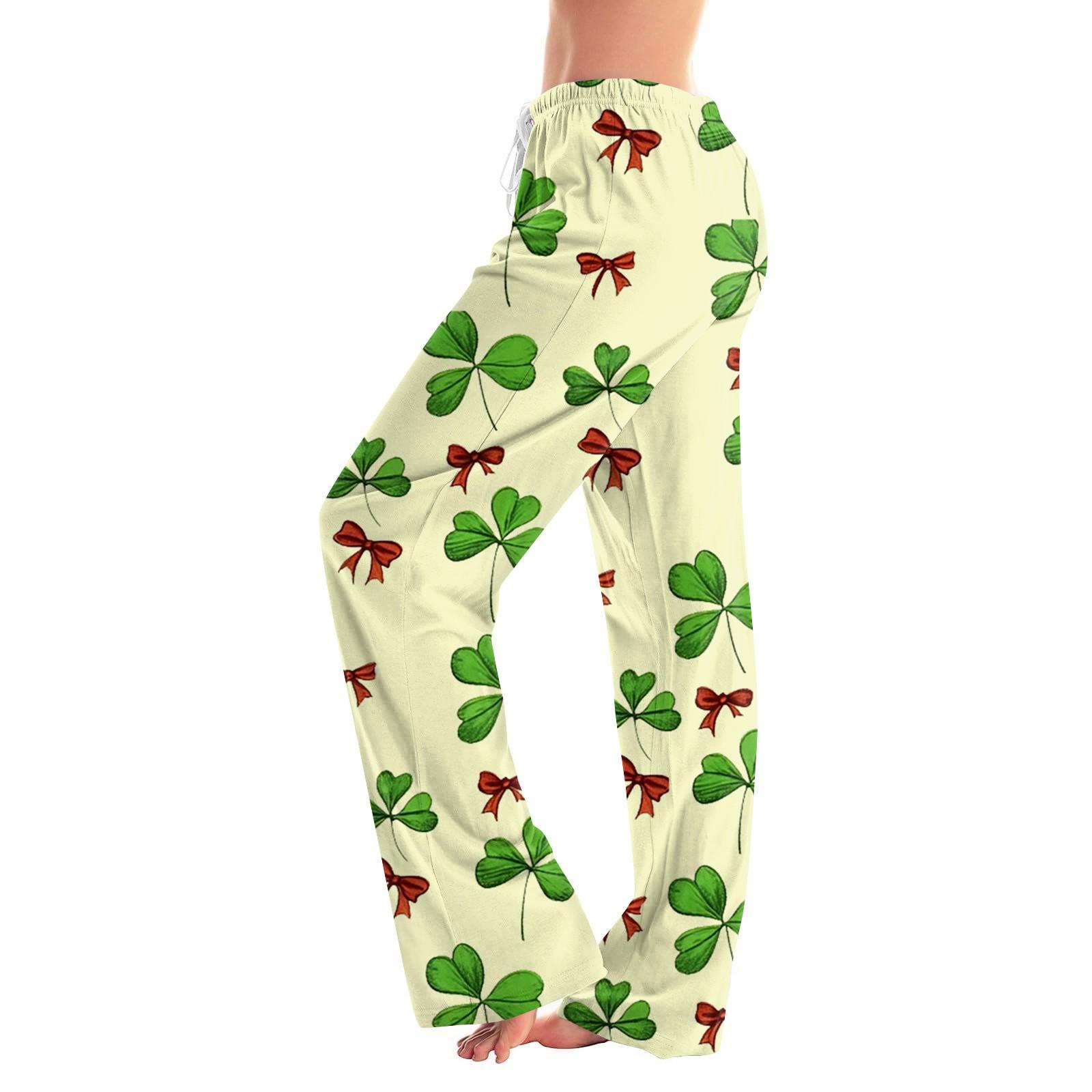 

Женские пижамные штаны, одежда для сна, повседневные брюки с эластичной резинкой на талии, удобные прямые свободные брюки для йоги. День Патрика XL жёлтый