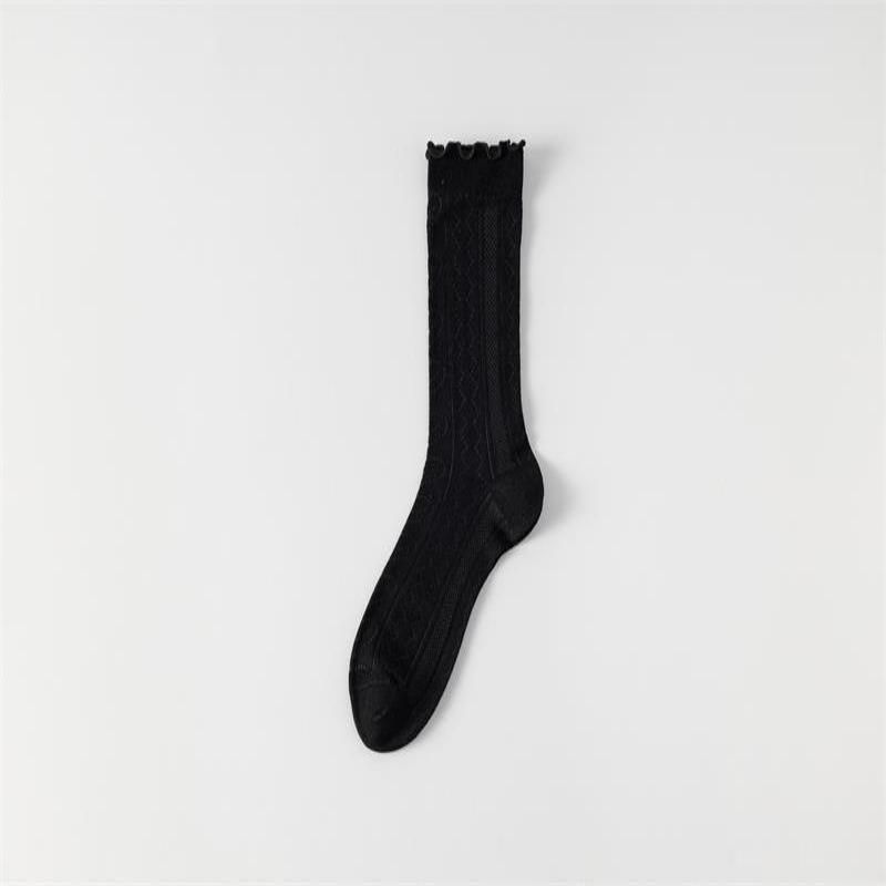Women's Mulberry Silk Ruffle Lace Mid-Calf Summer Socks - Cool, Breathable, Thin Postpartum Comfort