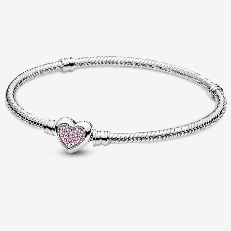 925 Sterling Silver Zircon Love Heart Sweet Bracelet DIY Bead Making Fit Original Bracelets Fine Jewelry Gift