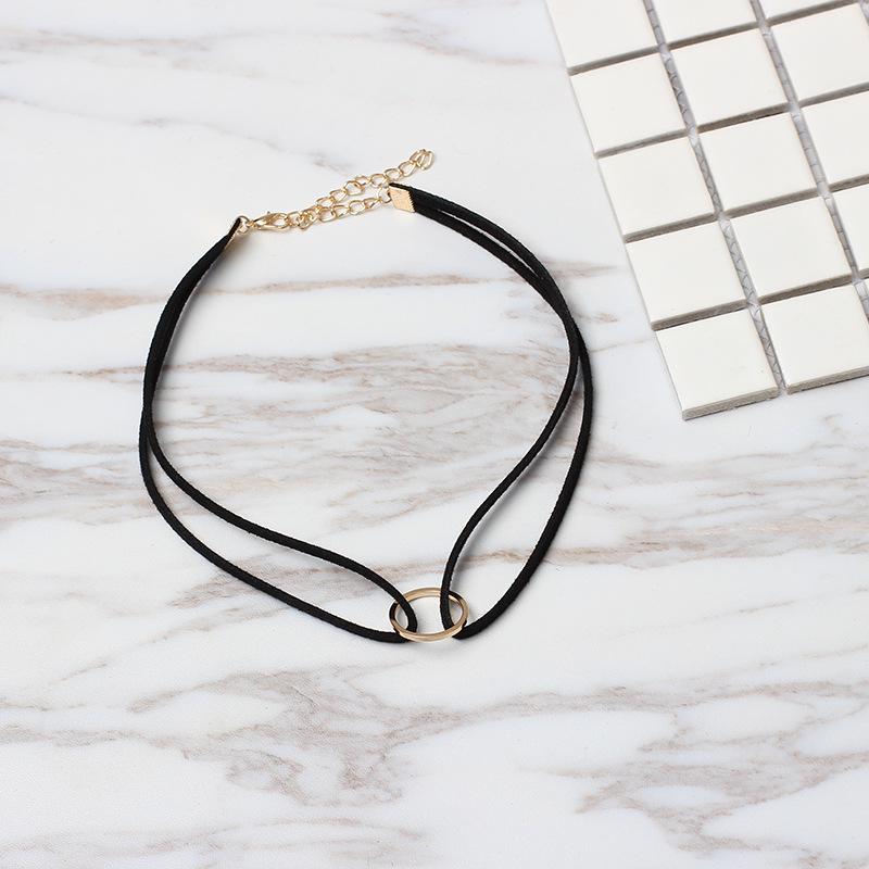 Simple jewelry velvet minimalist circle double-layer necklace Korean pendant multi-layer necklace geometric lines