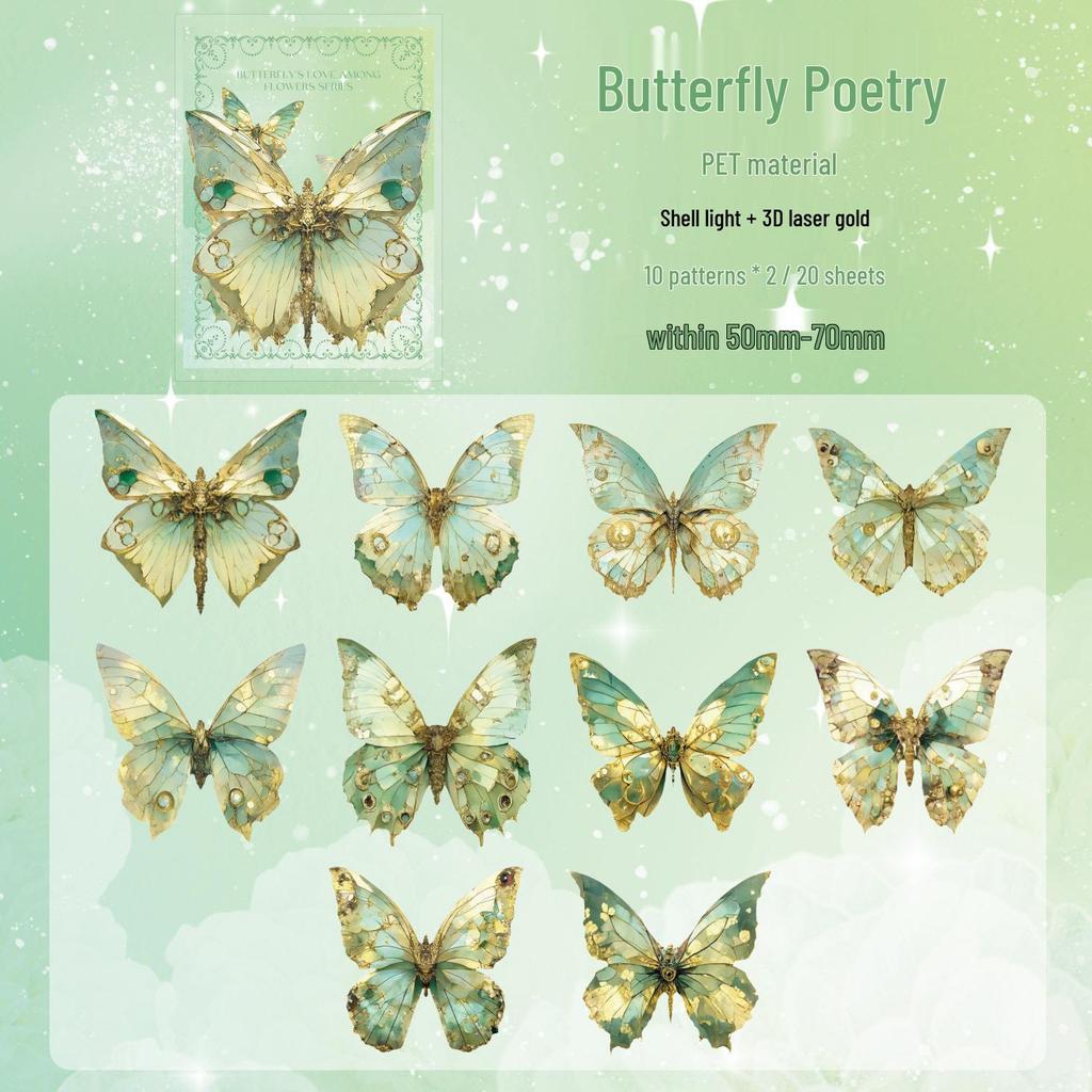 Zaomao 3D Gold Foil Sticker Pack: Butterfly and Flowers Series Decorative Stickers for Journals