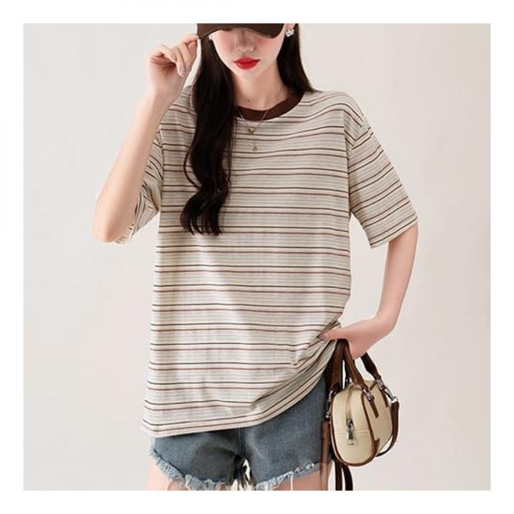 Navava Casual Daily STriped Round Neck ShorT Sleeve T shirT nT1775