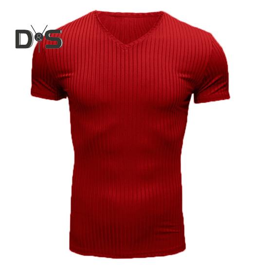Tricou cu mânecă scurtă pentru bărbați, cu decolteu în V, pentru fitness, cu dungi sportive, de culoare uni, Tricou, îmbrăcăminte de gimnastică respirabilă, pentru sport, călătorii, birou