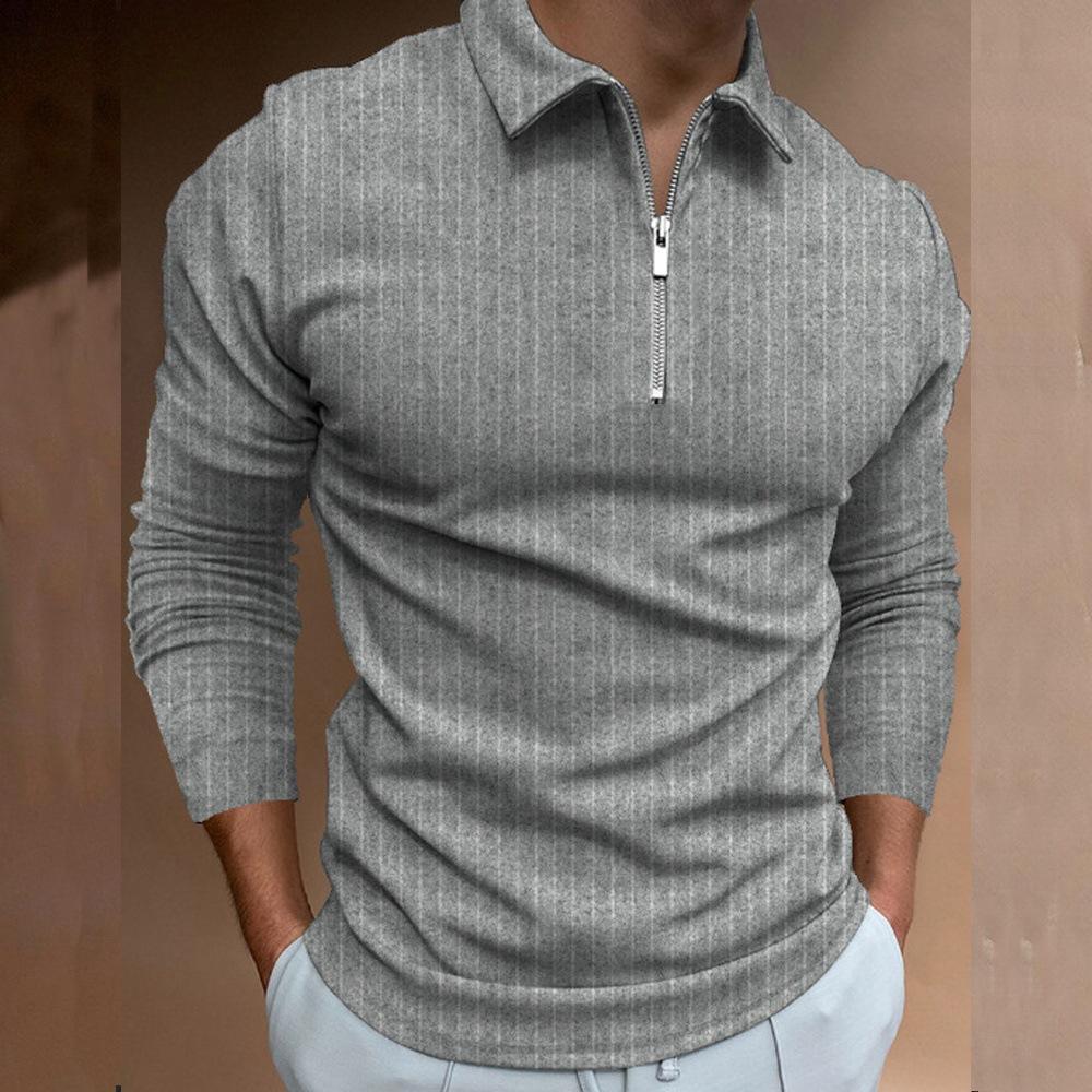 Autumn Top Men's Long Sleeves Basic Lapel Neck Tee Shirts Men Striped Polo T-shirt