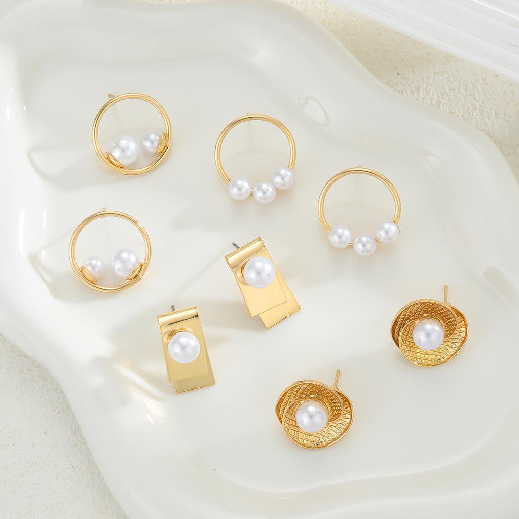 8 Pcs Fashion Geometric Metal Stud Earrings Set for Women French Style Minimalist Gold Color Geometric Earring Elegant Jewelry