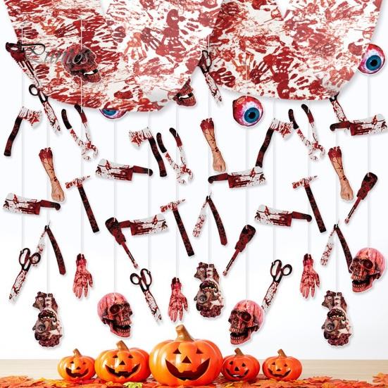 Halloween Horror Hanging Decorations Bleeding Body Parts Decor, Creepy Eyeball Skeleton Haunted House Scary Props Door Curtain for House, Spooky Room