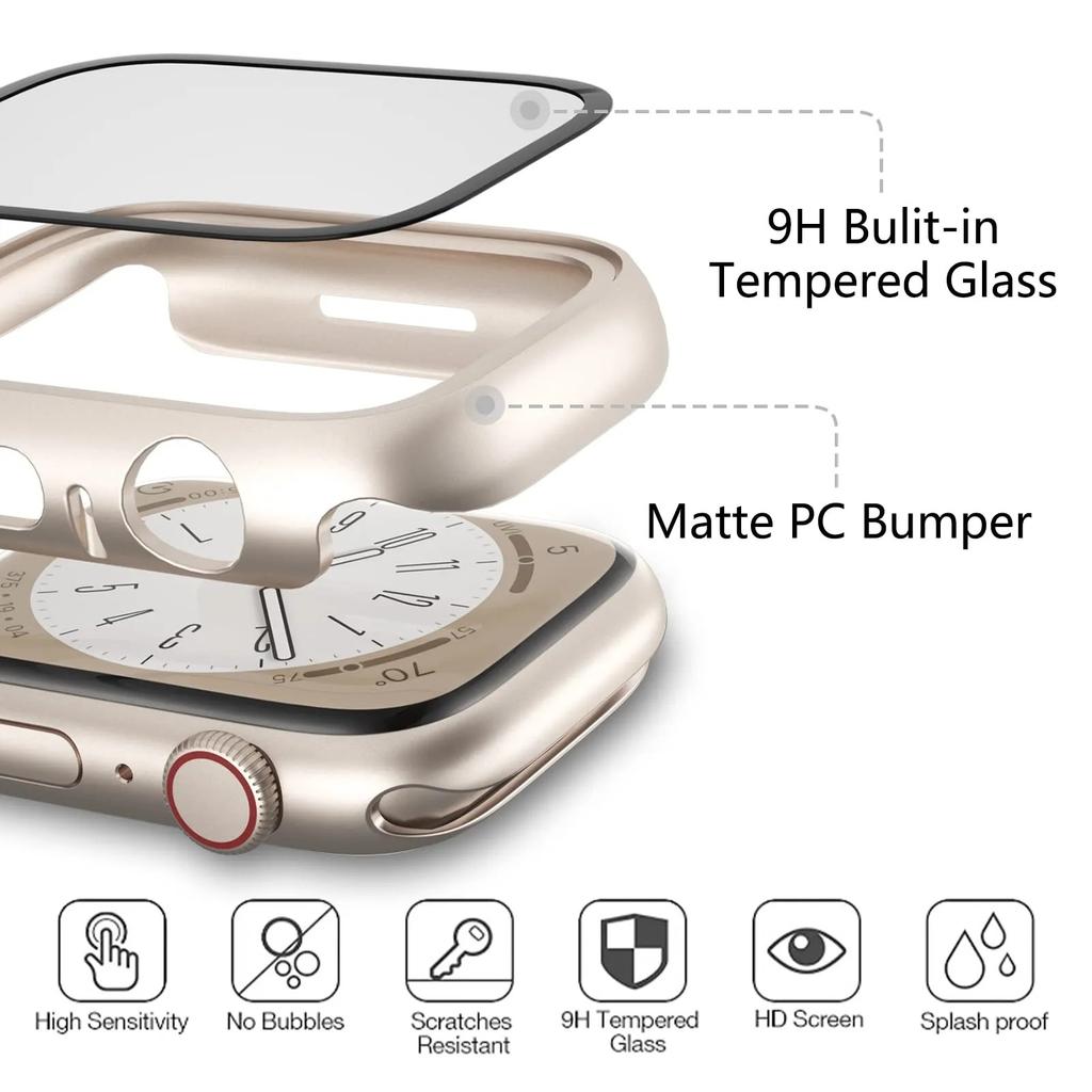 Glass+Cover For Apple Watch case 44mm 40mm 45mm 41mm 42mm 38mm correa Screen Protector iwatch series 9 8 7 SE 3 case Accessories