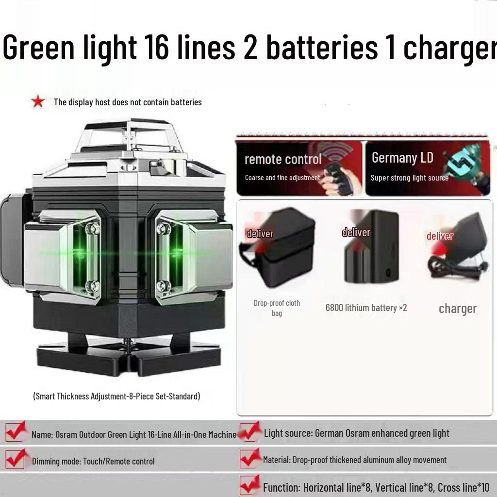 New Anping 12-Line High-Precision Green Laser Level with Wall-Hugging Infrared for Outdoor Use