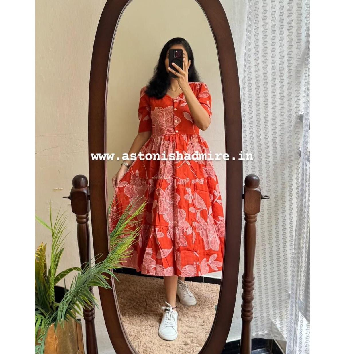 Женское дизайнерское хлопковое платье-туника миди с принтом, топ, туника, курти, платье для вечеринки M оранжевый