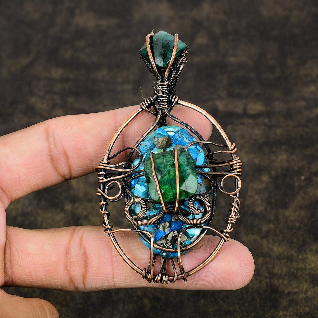 Copper Turquoise Gemstone Handmade Copper Wire Wrap Jewelry Pendant 3.39 o3A37