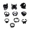Personality Exaggerated Electrophoresis Black Butterfly Love Mushroom Five-Pointed Star Snake Claws 10-Piece Set Ring
