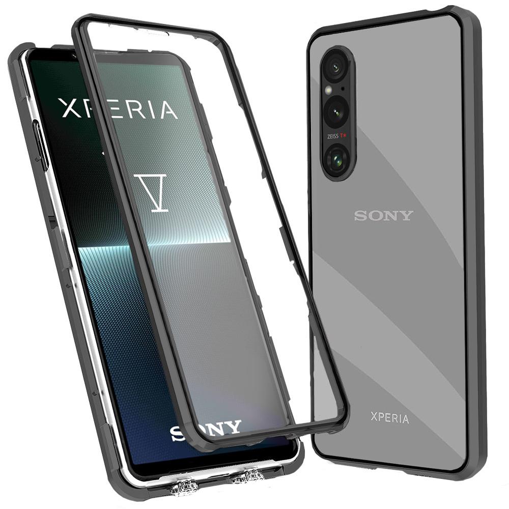 Hoesje voor Sony Xperia 1 V, Magnetisch Dubbel Glas, Zwart
