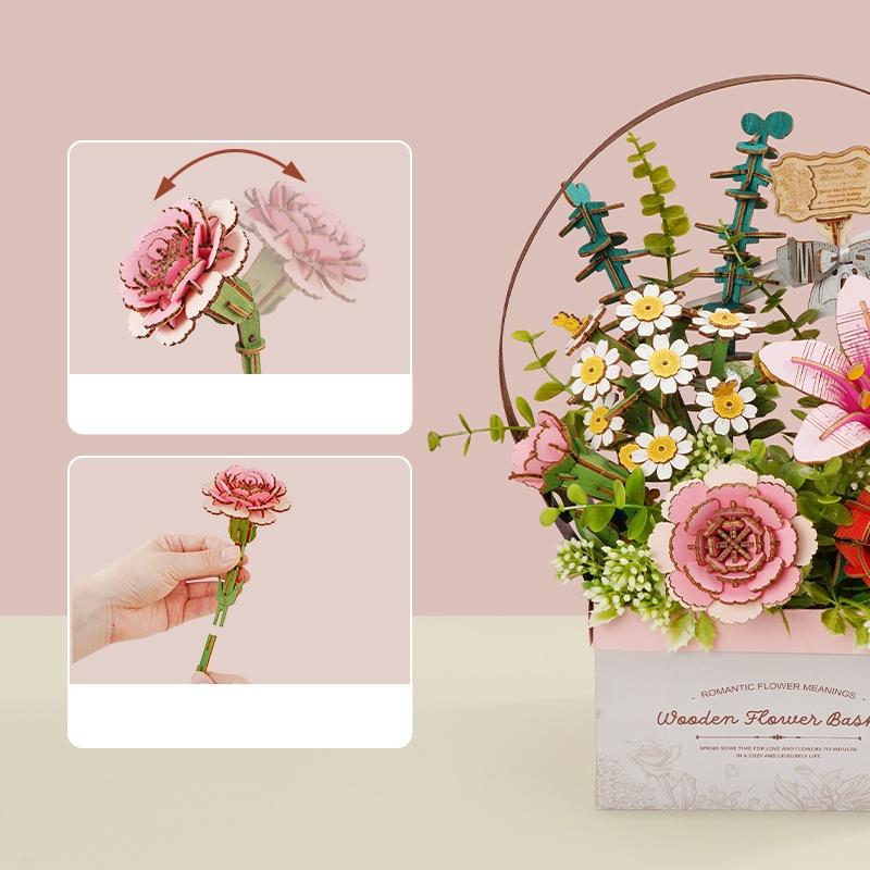 Robotime 3D Puzzle Flowers Wooden Model Kits DIY Wooden Puzzle Flower Bouquet Flowers Model Kits Handcraft Building Set